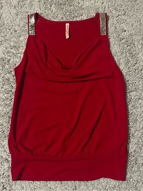Vintage Heart Soul Red Tank with Silver Sequin Shoulder Straps
